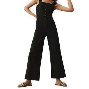 Maeve by Anthropologie Womens 6 Black The Colette Wide Leg Jumpsuit Button Front